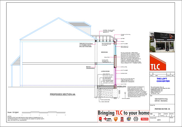 Structural calculations and building regulations drawing for house extension at Romford, Essex